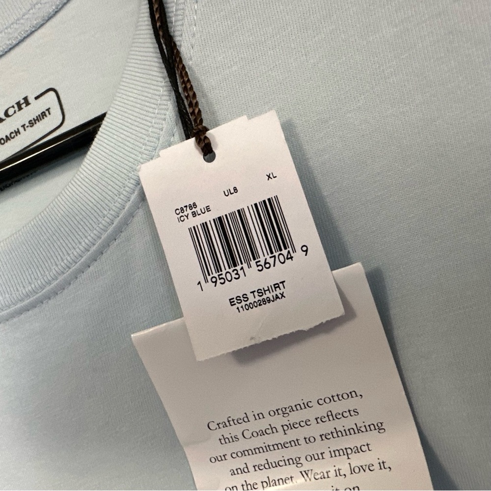Coach Womens Essential Short Sleeve Cotton T Shirt Sz XL Light Blue Logo C8786 - Picture 3 of 12